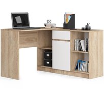 Biurko narożne zestaw B-17 komoda i biurko 6 półek 1 szuflada - Dąb Sonoma Białe