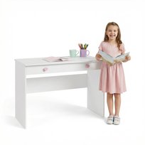 Biurko Szkolne BASIC Białe 110 cm z Szufladą – Toaletka, Uchwyty Serce Różowe Kobi