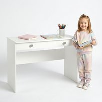 Biurko / Toaletka BASIC 110 cm z Szufladą – Białe, Szare Uchwyty Serce | Biurko Dziewczęce Meble Kobi