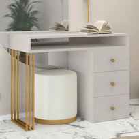 Biurko wolnostojące  KLARA z szufladami 100 cm kaszmir beż/złoty