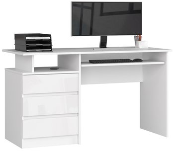 Biurko wolnostojące komputerowe CLP 135 cm 3 szuflady 2 półki - Białe Biały Połysk - FABRYKA MEBLI AKORD