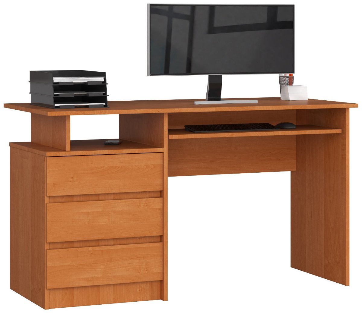 Фото - Офісний стіл Akord Biurko wolnostojące komputerowe CLP 135 cm 3 szuflady 2 półki - Olcha 