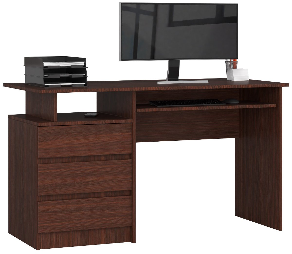 Фото - Офісний стіл CLP Biurko wolnostojące komputerowe  135 cm 3 szuflady 2 półki - Wenge 