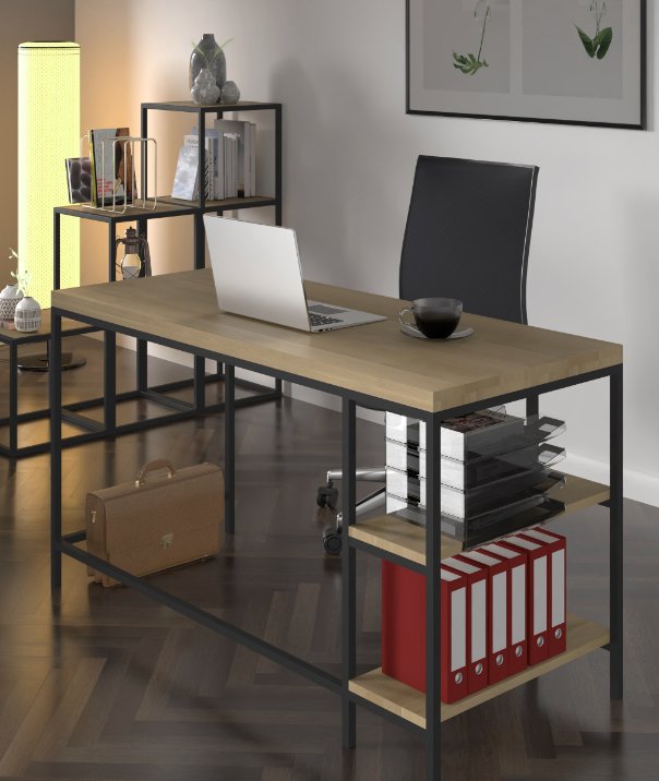 Фото - Офісний стіл Loft Design Biurko z blatem dębowym  150x70cm 