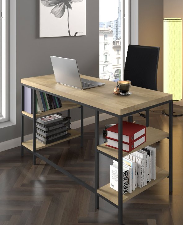 Фото - Офісний стіл Loft Design Biurko z blatem dębowym XL  160x80cm 