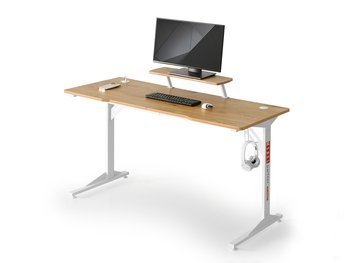 BIURKO Z NADSTAWKĄ NA MONITOR I PORTEM USB MADS 140 DĄB PODSTAWA BIAŁA - MEBEL-PARTNER