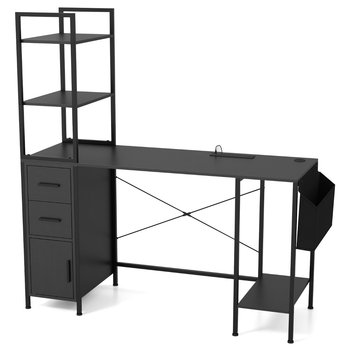 Biurko ze stacją ładującą i oświetleniem LED Biurko komputerowe Czarne - COSTWAY