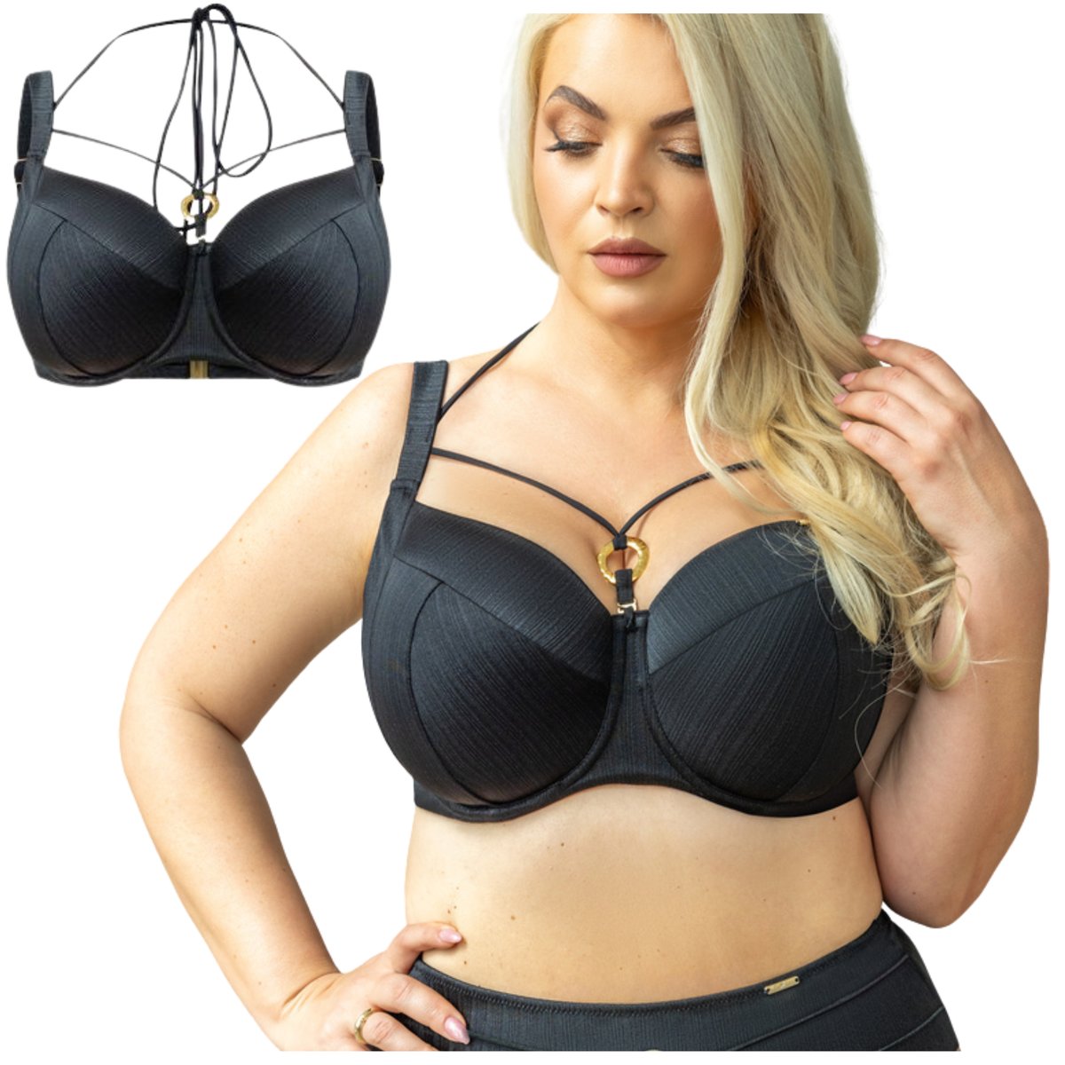 Biustonosz kąpielowy miękki z paseczkami soft KRISLINE BORABORA czarny 75F
