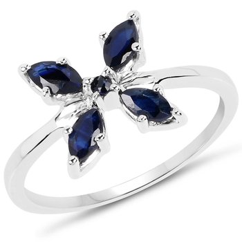Biżuteria Prana, Pierścionek srebrny kwiat z naturalnymi szafirami niebieskimi, rozmiar 17 - Biżuteria Prana