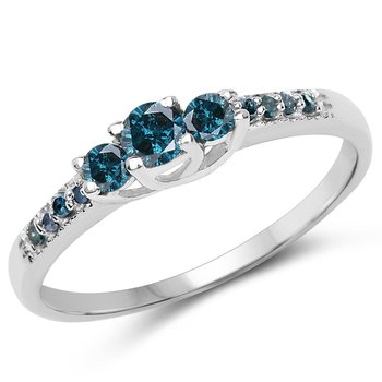 Biżuteria Prana, Pierścionek srebrny z 11 niebieskimi diamentami, rozmiar 19 - Biżuteria Prana