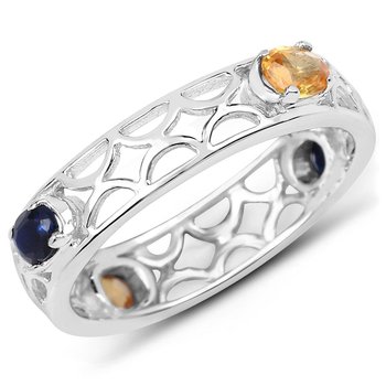 Biżuteria Prana, Pierścionek srebrny z naturalnymi szafirami niebieskimi i żółtymi, rozmiar 14 - Biżuteria Prana