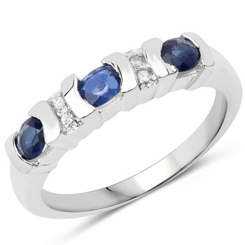 Biżuteria Prana, Pierścionek srebrny z szafirami niebieskimi i kryształami, rozmiar 17 - Biżuteria Prana