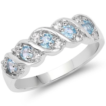 Biżuteria Prana, Pierścionek srebrny z topazami niebieskimi, kryształami górskimi, rozmiar 13 - Biżuteria Prana