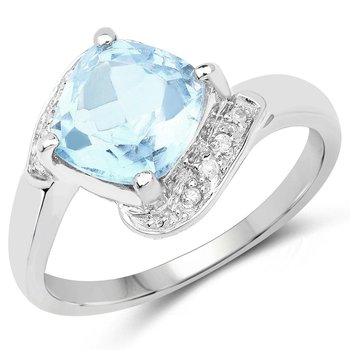 Biżuteria Prana, Pierścionek srebrny z topazem niebieskim, kryształami górskimi, rozmiar 17 - Biżuteria Prana