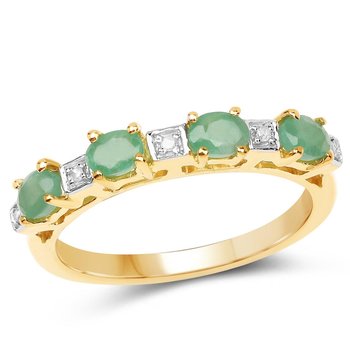 Biżuteria Prana, Pozłacany pierścionek srebrny ze szmaragdami i diamentami, rozmiar 17 - Biżuteria Prana