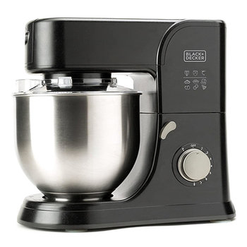 Black&Decker BXKM1001E Robot kuchenny 1000 W 5,2 l, 8 prędkości, funkcja turbo, przekładnia wykonana w całości z metalu, czarny - Black+Decker