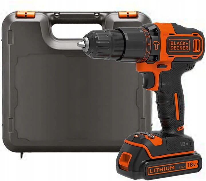 Black Decker BDCHD18K Cordless Impact Drill Screwdriver (18 V 1.5 Ah 2 Speed Variable Torque Pre-Selection Soft Grip Double Bit