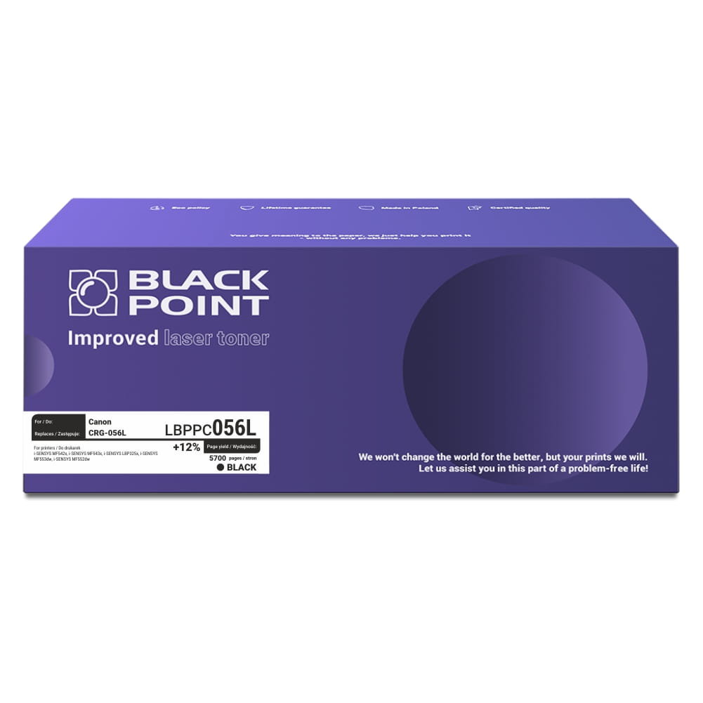 Black Point Black Point toner zamiennik do drukarki i-SENSYS MF542x i-SENSYS MF543x i-SENSYS LBP325x Canon CRG-056L, Black, 5700 stron.