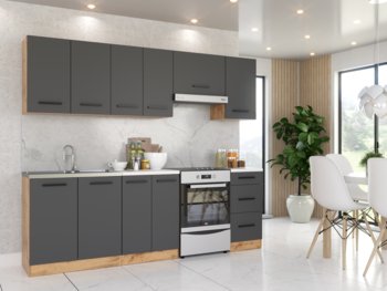 Blanco ® Meble Kuchenne Zestaw Mebli Kuchennych Kuchnia Mango 2,4M Dąb Wotan/Szary Mat Aneks Regał Szafka Blat - BLANCO