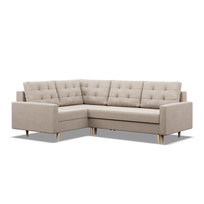 BLANK - Narożnik Lewy z Otomaną do salonu, Rozkładany, Funkcja spania, Pojemnik na pościel, Beżowy