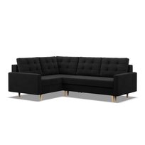 BLANK - Narożnik Lewy z Otomaną do salonu, Rozkładany, Funkcja spania, Pojemnik na pościel, Czarny