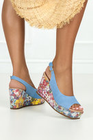 Błękitne sandały skórzane damskie na kolorowym koturnie z ozdobą PRODUKT POLSKI Casu 2336-41