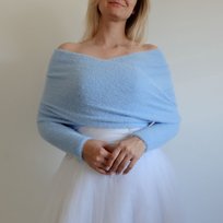 Błękitny sweterek - puszysta narzutka w kolorze błękitnym L Yarn4U