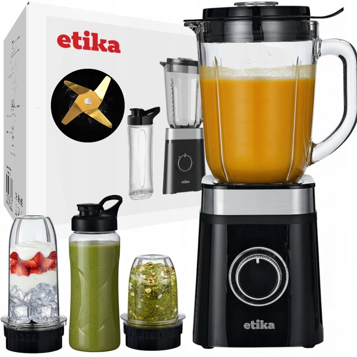 Etika BLENDER KIELICHOWY SZKLANY DO KOKTAJLI SMOOTHIE MŁYNEK BIDON DUŻY 1500ML