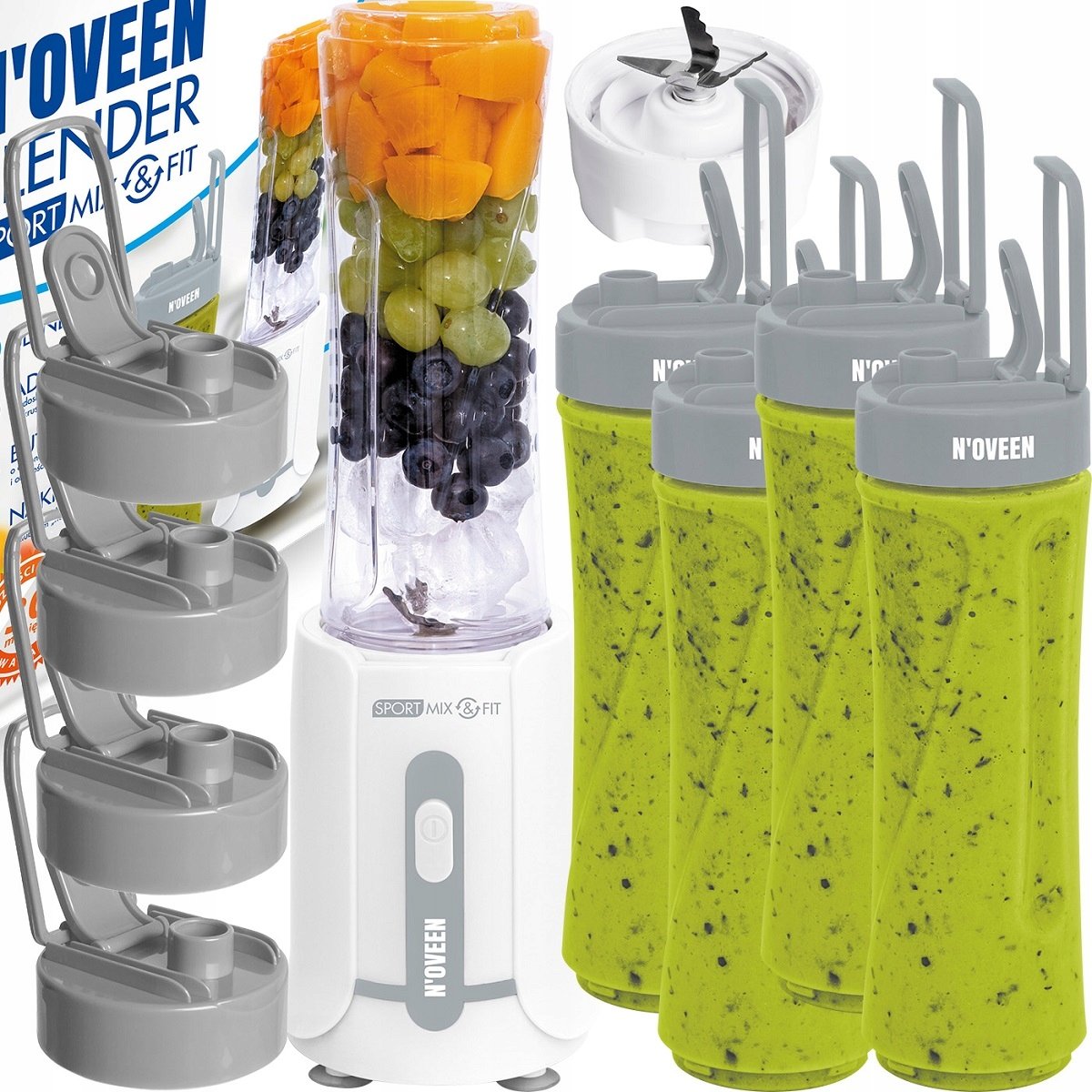 Blender Osobisty Do Smoothie Koktajli Zielony + 4 Butelki N'oveen