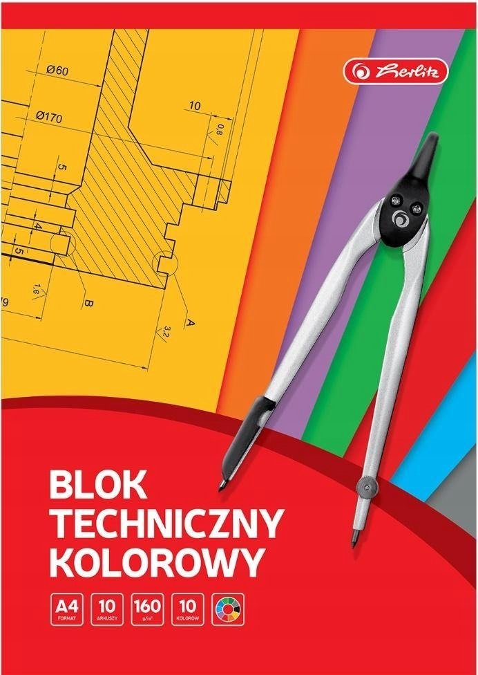 Фото - Малювання Herlitz Blok Techniczny A4/10K Kolorowy  (10Szt)