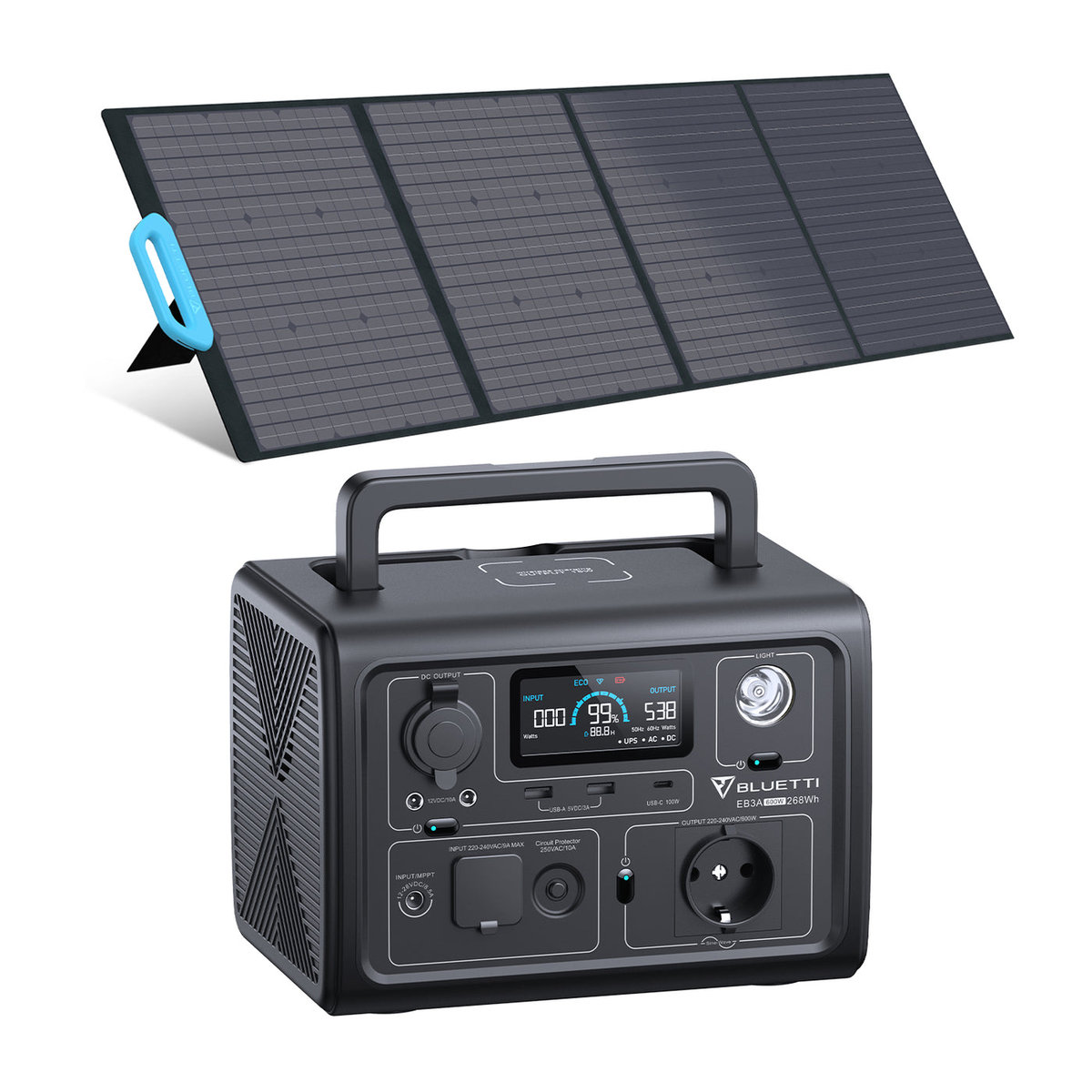 Фото - Електрогенератор BLUETTI Kit De Générateur Solaire Portable Eb3A 600W 268Wh Avec 1Pc Pannea 