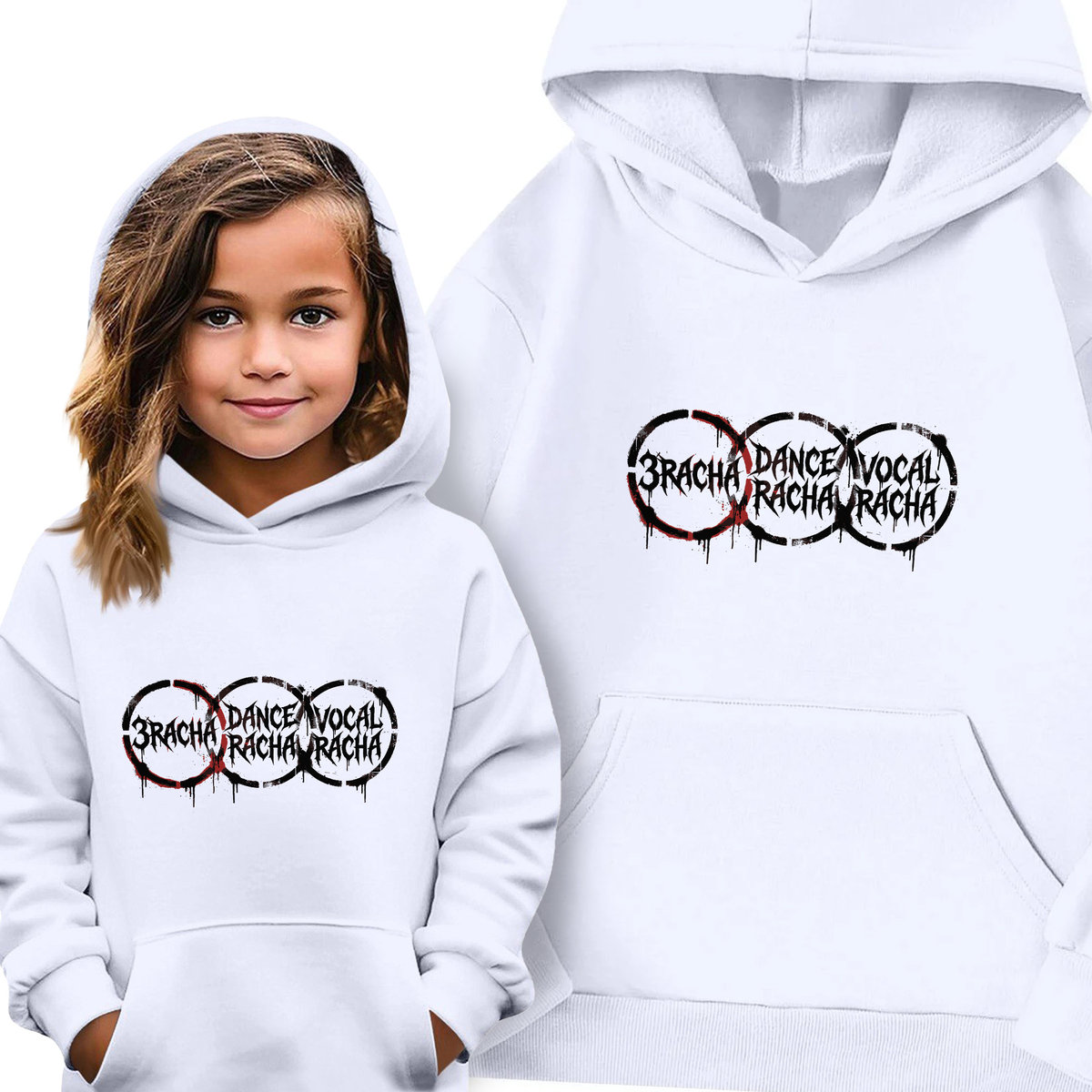 Bluza Biała Z Kapturem DANCE RACHA VOCAL RACHA Prezent Zespół Wz - 164 ...