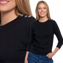 Bluza Damska Bawełniana Z Rękawem 3/4 I Guzikami Wygodna Subtelna Moraj L Black