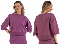 Bluza Damska Dresowa Oversize Luźna Bawełna Rękaw 7/8 MOKKA MORAJ M