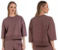 Bluza Damska Dresowa Oversize Luźna Bawełna Rękaw 7/8 MOKKA MORAJ XXL