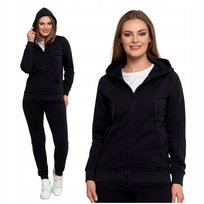 BLUZA DAMSKA Gładka Rozpinana Dresowa z Kapturem Czarna Klasyczna MORAJ L