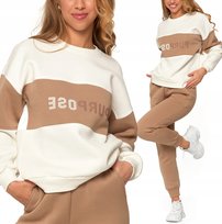 Bluza Damska Luźna Ocieplana Bawełniana Sportowa z Napisem BRĄZOWA MORAJ XL