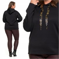 Bluza Damska Luźna z Kapturem MORAJ Złote Zdobienia Czarna Wygodna S