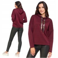 Bluza Damska MORAJ Luźna z Kapturem Złote Zdobienia Fioletowa Wygodna XL