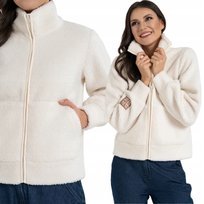 BLUZA DAMSKA SHERPA ZE STÓJKĄ CIEPŁA MIĘKKA WYGODNA BARANEK MORAJ XXL/3XL ECRU