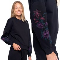 Bluza Dresowa Damska Ocieplana Luźna Z Haftowanymi Rękawami Moraj L Black