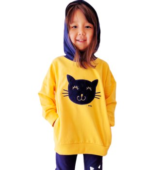 Bluza Dziecięca Dziewczęca dresowa Kangurka z Kapturem z kotem 134 Endo - Endo