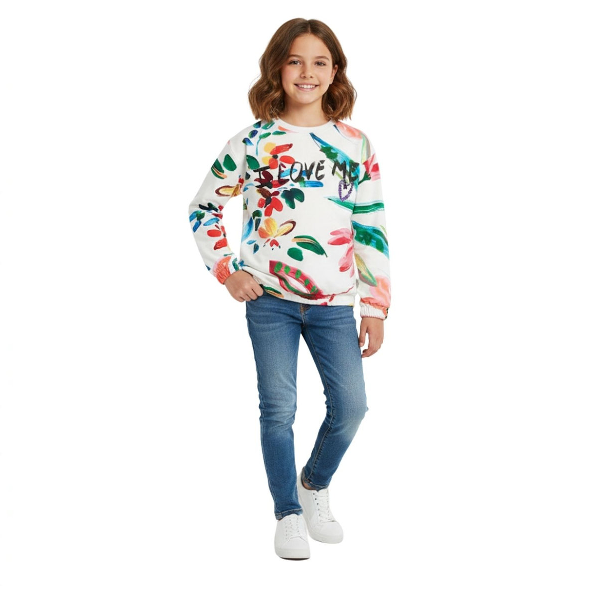 DESIGUAL Bluza dziewczęca Desigual Lia biała w kwiaty -158