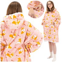 Bluza koc damska 2w1 kocobluza z kapturem ciepła oversize szlafrok futrzak pieski corgi Inna marka