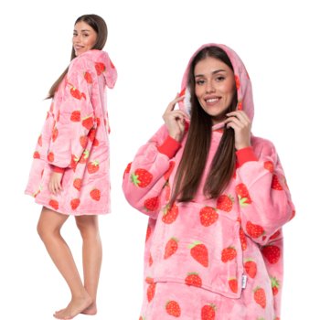 Bluza Koc Kocobluza 2w1 Oversize Kaptur Gruba Sherpa Różowa Truskawki - Inna marka
