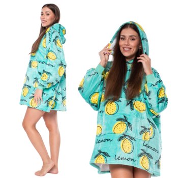 Bluza Koc Kocobluza 2w1 Oversize Kaptur Gruba Sherpa Zielona w Cytryny - Inna marka