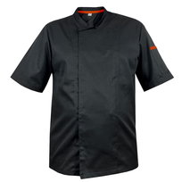 Bluza kucharska szefa kuchni czarna z zakrytym zapięciem i pomarańczowymi wstawkami, rękaw krótki 3XL