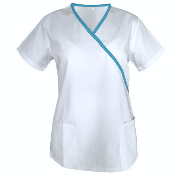 Bluza medyczna biała damska z lamówką turkus 34 - M&C