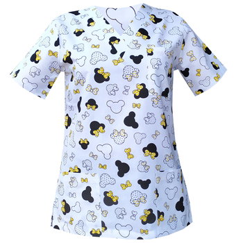 Bluza medyczna damska  Myszka Miki  z żółtą kokarda na białym tle  1046.2 4XL - M&C