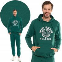 Bluza Męska Dresowa Z Kapturem I Nadrukiem Wkładana Bawełniana Moraj L Green